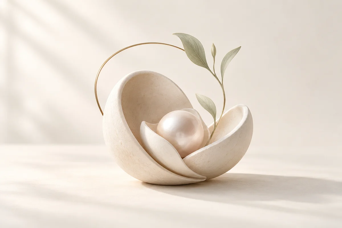 진주를 감싸는 도자기와 새싹으로 표현한 임신 준비와 돌봄
